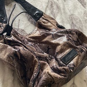 Nine West Python Print Shiny Black Tan Hobo Bag Purse